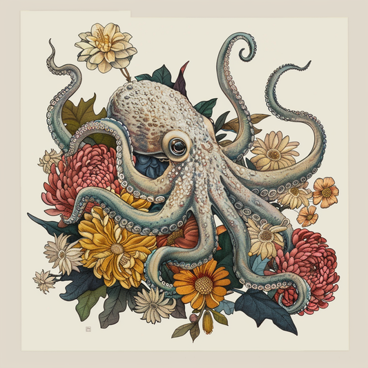 Octopus floral majestic Expressive surreal Vinyl Decal Sticker for Car, Laptop, Tumbler and more # F015549