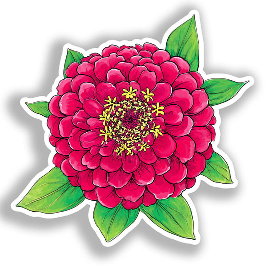 Zinnia Flower Vinyl Decal Sticker for Car, Laptop, Tumbler and more # A019058-4" x 4"