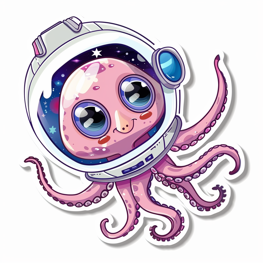 Sticker of a Cute and Adorable Octopus full body space suit Expressive surreal Vinyl Decal Sticker for Car, Laptop, Tumbler and more # F015915
