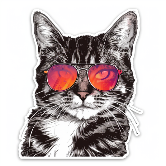 American Shorthair Cat wearing sunglasses Expressive surreal Vinyl Decal Sticker for Car, Laptop, Tumbler and more # F019892-4" x 4"