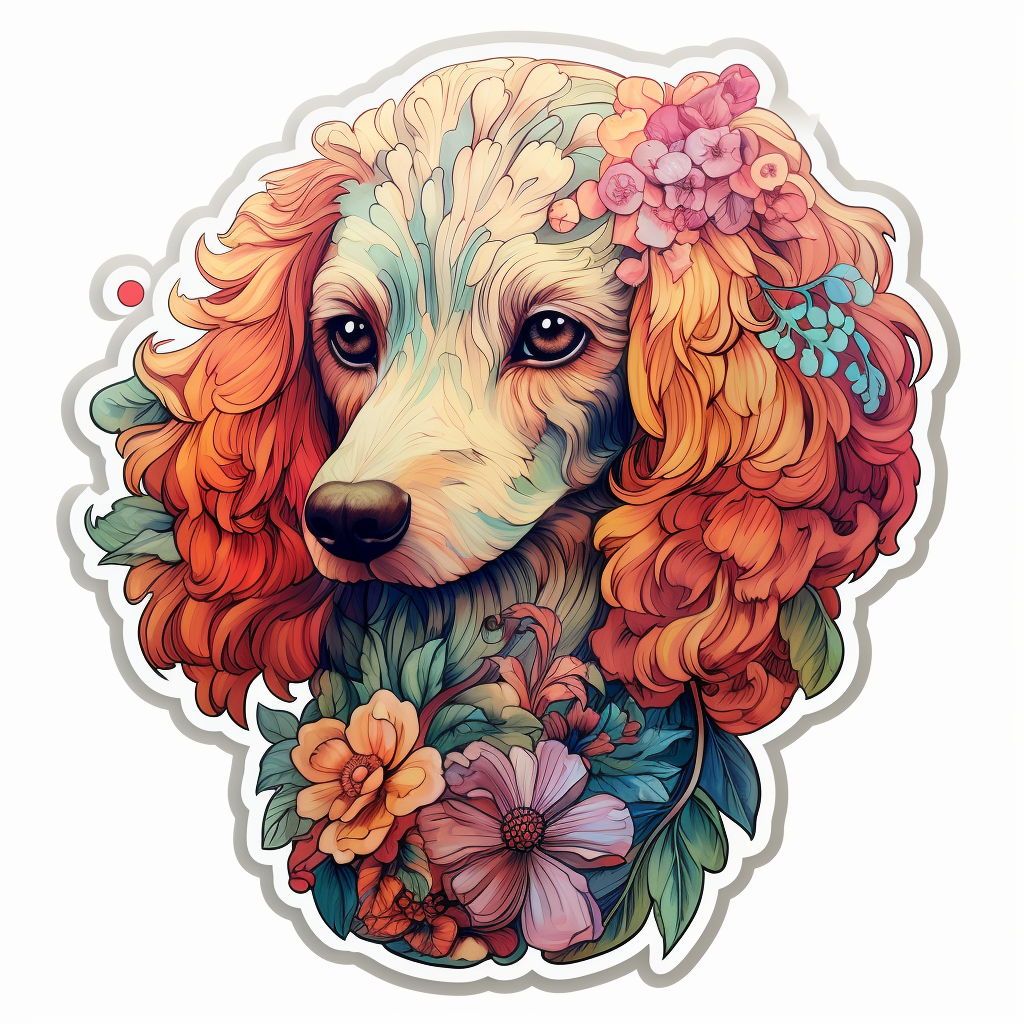 Poodle dog Detailed colorful painting floral Vinyl Decal Sticker for Car, Laptop, Tumbler and more # F012190