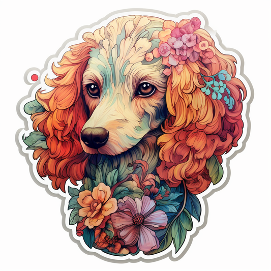Poodle dog Detailed colorful painting floral Vinyl Decal Sticker for Car, Laptop, Tumbler and more # F012190