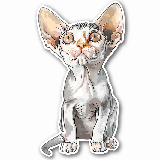 Adorable Cornish Rex Cat Expressive surreal Vinyl Decal Sticker for Car, Laptop, Tumbler and more # F021554-4" x 4"