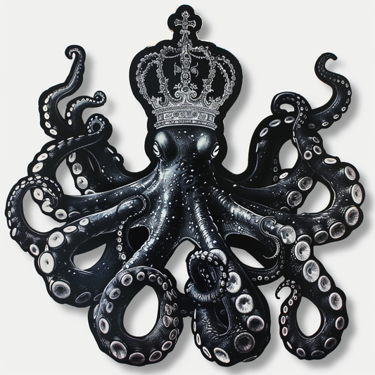 Octopus crowned majestic Expressive surreal Vinyl Decal Sticker for Car, Laptop, Tumbler and more # F015496-4" x 4"