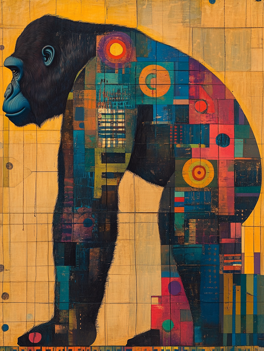 The silhouette of a gorilla with an abstract color Expressive surreal Poster # F024861