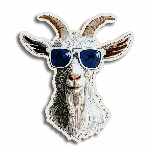 Goat wearing sunglasses Expressive surreal Vinyl Decal Sticker for Car, Laptop, Tumbler and more # F020451-4" x 4"