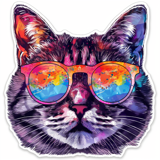American Shorthair Cat wearing sunglasses Expressive surreal Vinyl Decal Sticker for Car, Laptop, Tumbler and more # F019909-4" x 4"