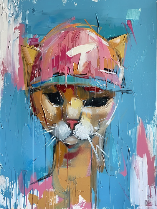 Colorful space Abyssinian cat with a hat Expressive surreal Poster # F025384