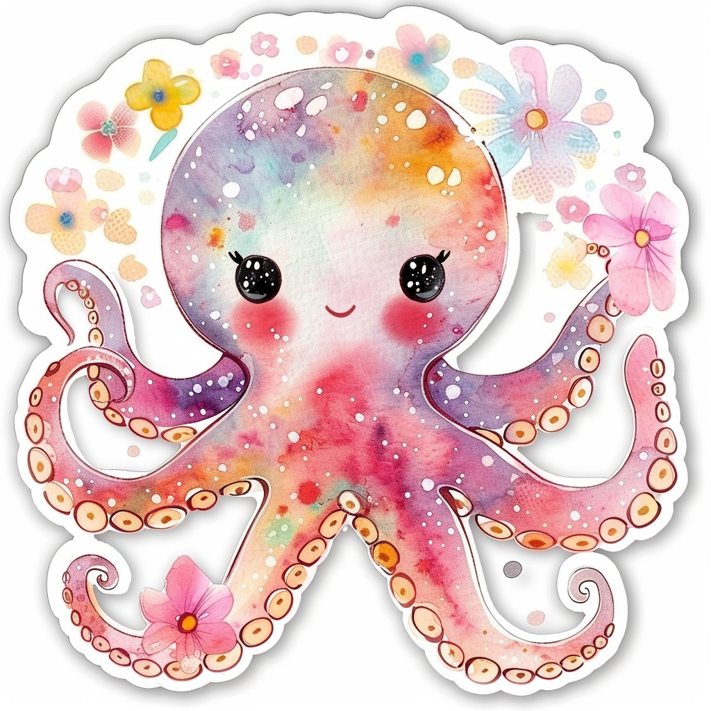 Sticker of a Adorable Octopus with chubby cheeks Expressive surreal Vinyl Decal Sticker for Car, Laptop, Tumbler and more # F015934