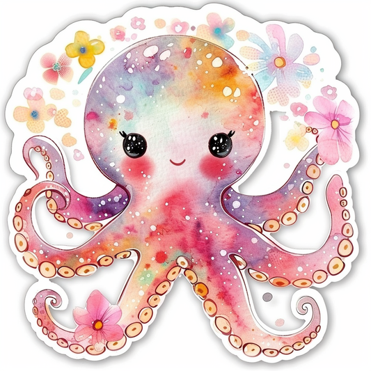 Sticker of a Adorable Octopus with chubby cheeks Expressive surreal Vinyl Decal Sticker for Car, Laptop, Tumbler and more # F015934