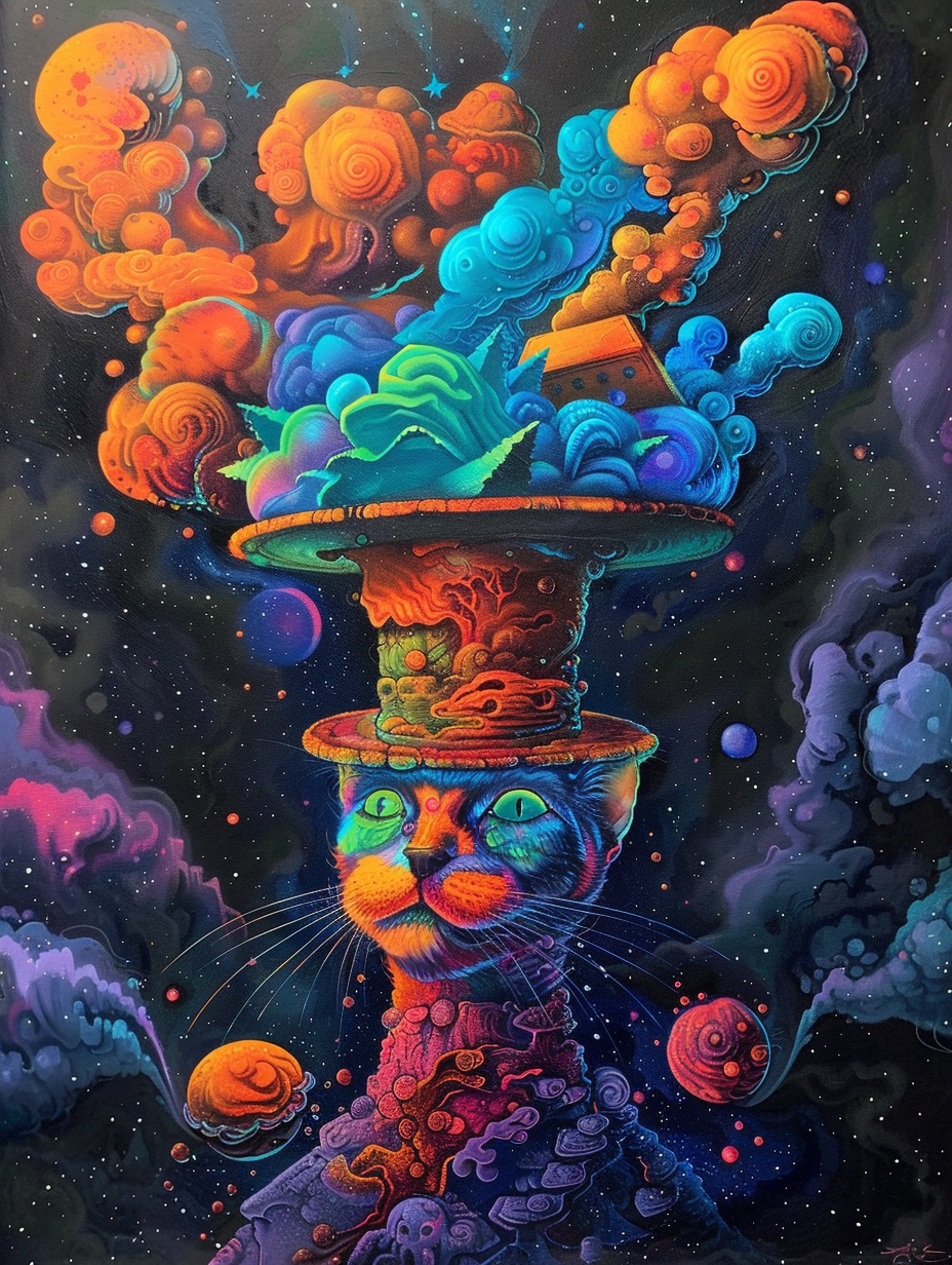 Colorful space Ragdoll cat with a hat Expressive surreal Poster # F025319