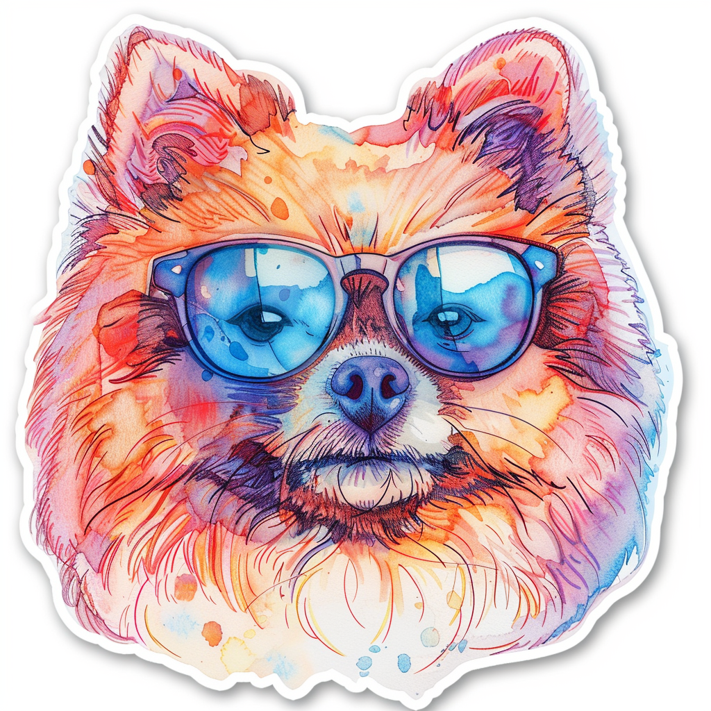 Sticker of a Pomeranian Dog wearing sunglasses majestic Expressive surreal Vinyl Decal Sticker for Car, Laptop, Tumbler and more # F013732