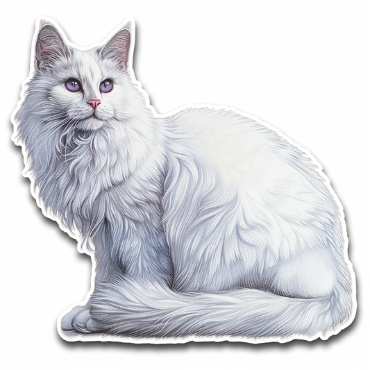 Adorable Turkish Angora Cat  Vinyl Decal Sticker for Car, Laptop, Tumbler and more # F020941-4" x 4"