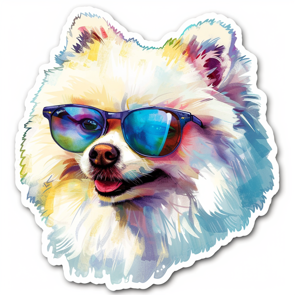 Sticker of a Pomeranian Dog wearing sunglasses majestic Expressive surreal Vinyl Decal Sticker for Car, Laptop, Tumbler and more # F013781