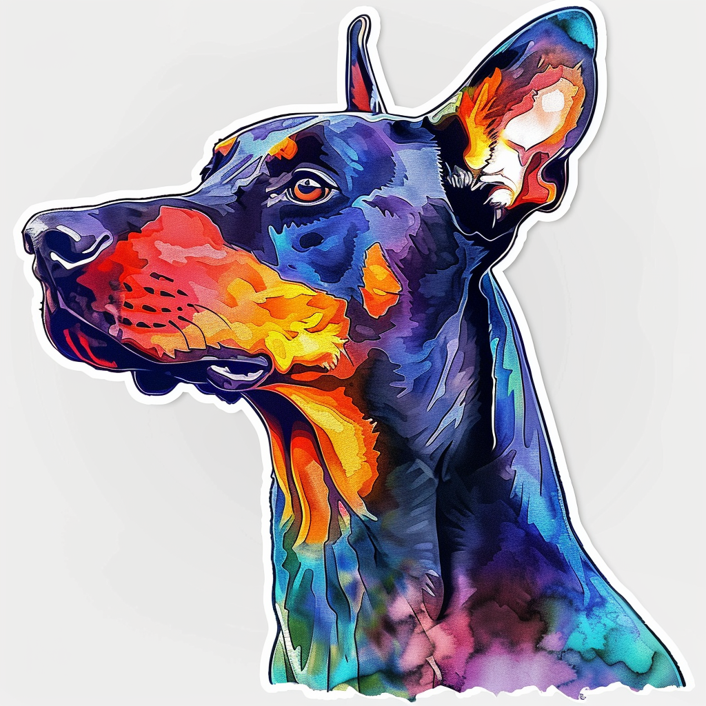 Cute and Adorable Doberman Pinscher Expressive surreal Vinyl Decal Sticker for Car, Laptop, Tumbler and more # F019431-4" x 4"