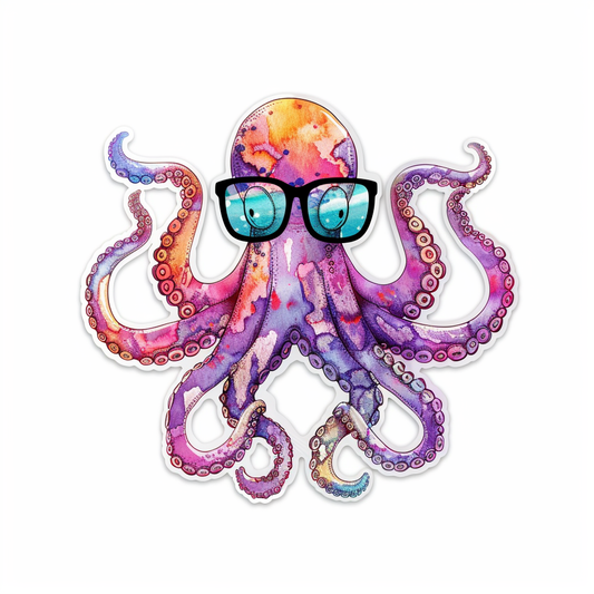 Sticker of a Octopus wearing sunglasses majestic Expressive surreal Vinyl Decal Sticker for Car, Laptop, Tumbler and more # F015381