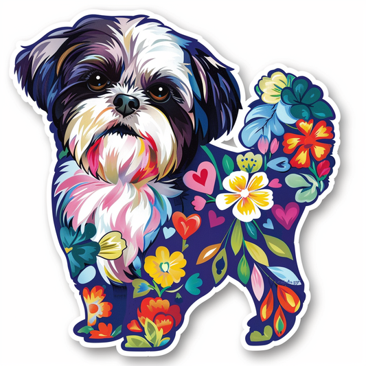 Adorable Shih Tzu Dog Expressive surreal Vinyl Decal Sticker for Car, Laptop, Tumbler and more # F018235