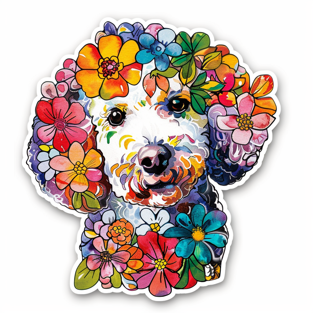 Poodle Dog floral Vinyl Decal Sticker for Car, Laptop, Tumbler and more # F012540