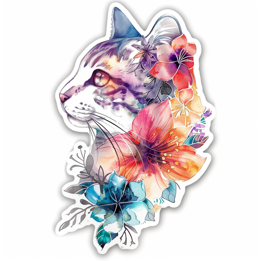 American Shorthair Cat floral majestic Expressive surreal Vinyl Decal Sticker for Car, Laptop, Tumbler and more # F018562