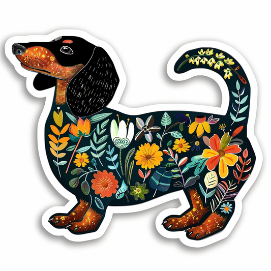 Dachshund Dog floral Vinyl Decal Sticker for Car, Laptop, Tumbler and more # F013151