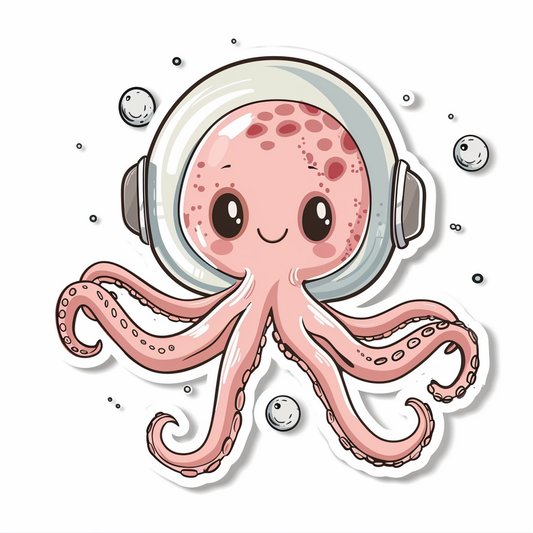 Sticker of a Cute and Adorable Octopus full body space suit Expressive surreal Vinyl Decal Sticker for Car, Laptop, Tumbler and more # F015931