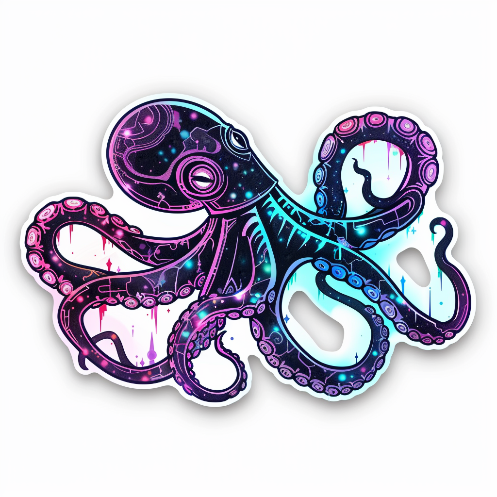 Sticker of a Octopus cyber punk majestic Expressive surreal Vinyl Decal Sticker for Car, Laptop, Tumbler and more # F015615