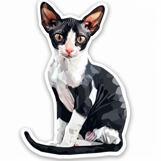Adorable Cornish Rex Cat Expressive surreal Vinyl Decal Sticker for Car, Laptop, Tumbler and more # F021400-4" x 4"