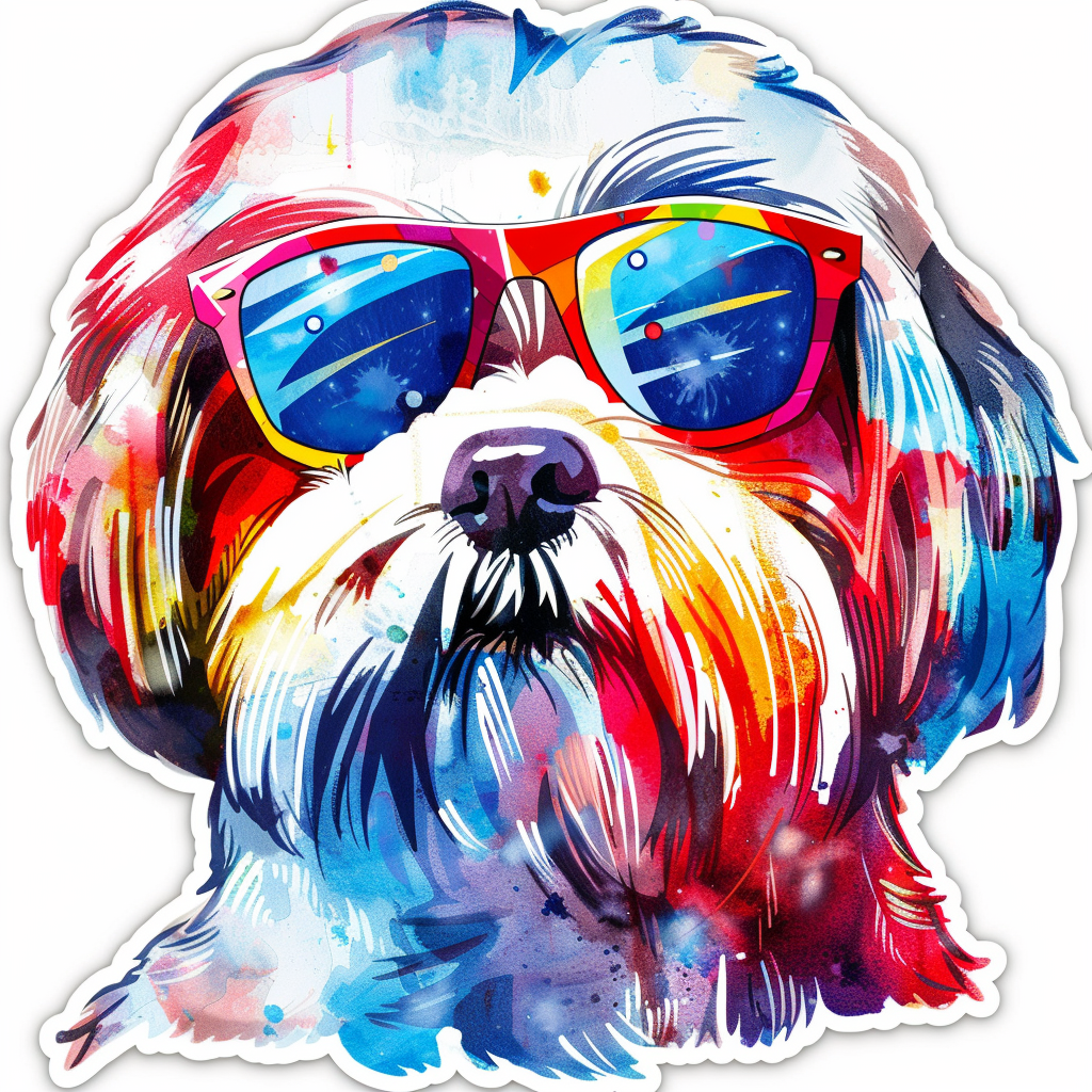 Shih Tzu Dog wearing sunglasses majestic Expressive surreal Vinyl Decal Sticker for Car, Laptop, Tumbler and more # F018717
