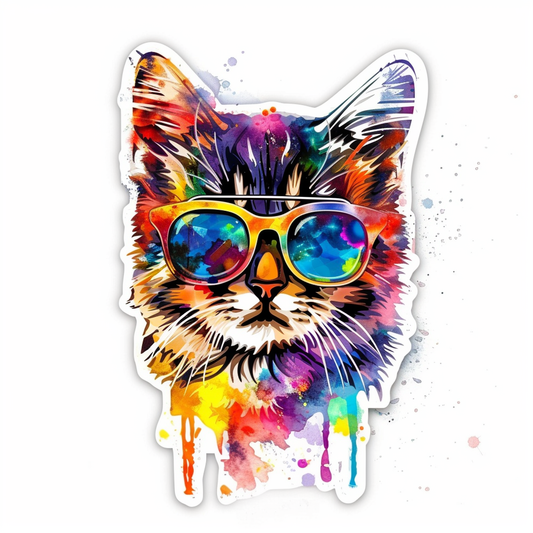 American Shorthair Cat wearing sunglasses Expressive surreal Vinyl Decal Sticker for Car, Laptop, Tumbler and more # F019903-4" x 4"
