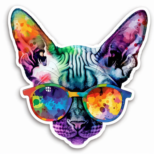 Cornish Rex Cat wearing sunglasses Expressive surreal Vinyl Decal Sticker for Car, Laptop, Tumbler and more # F020768-4" x 4"