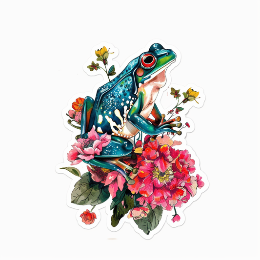 Sticker of a Frog floral majestic Expressive surreal Vinyl Decal Sticker for Car, Laptop, Tumbler and more # F016750