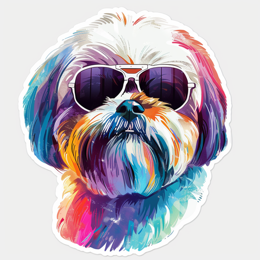 Shih Tzu Dog wearing sunglasses majestic Expressive surreal Vinyl Decal Sticker for Car, Laptop, Tumbler and more # F018755