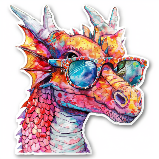 Dragon wearing sunglasses majestic Expressive surreal Vinyl Decal Sticker for Car, Laptop, Tumbler and more # F018916