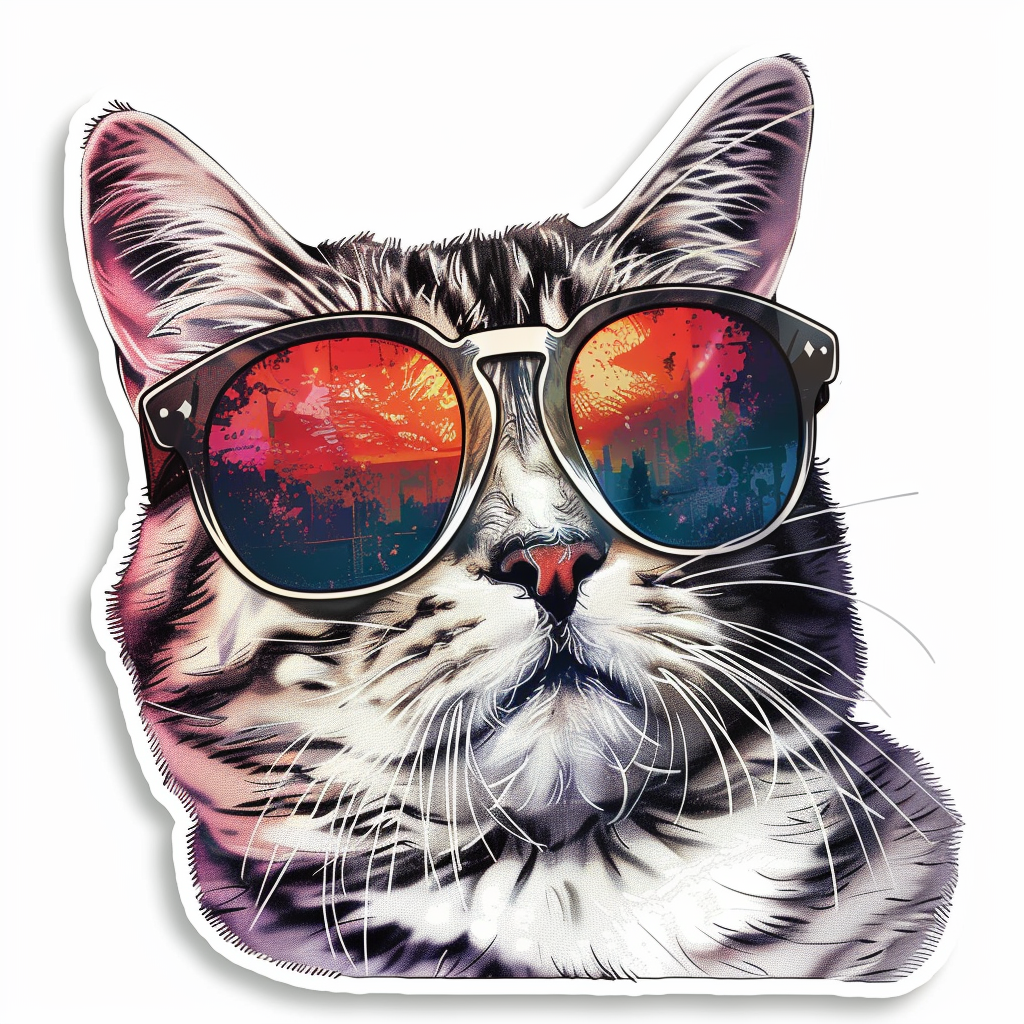 American Shorthair Cat wearing sunglasses Expressive surreal Vinyl Decal Sticker for Car, Laptop, Tumbler and more # F019914-4" x 4"