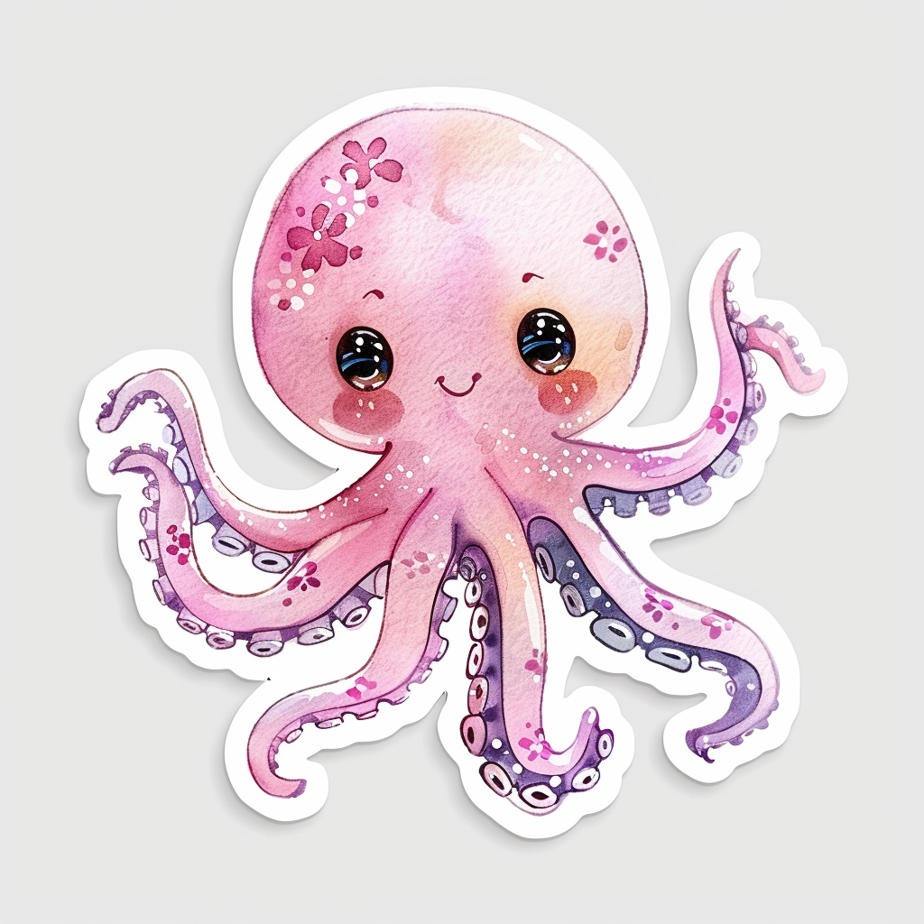 Adorable Octopus with chubby cheeks Expressive surreal Vinyl Decal Sticker for Car, Laptop, Tumbler and more # F015982