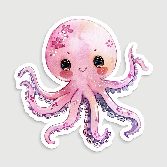 Adorable Octopus with chubby cheeks Expressive surreal Vinyl Decal Sticker for Car, Laptop, Tumbler and more # F015982