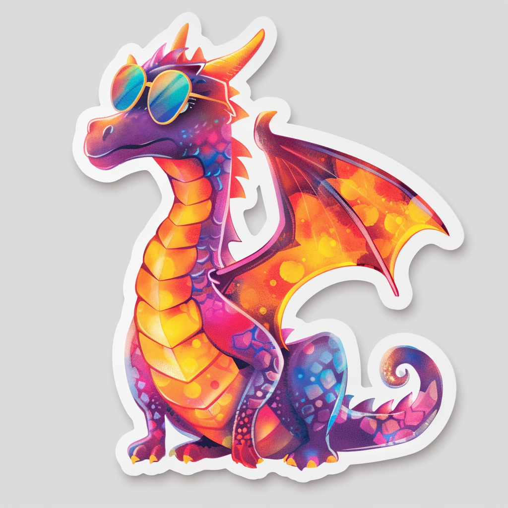 Dragon wearing sunglasses majestic Expressive surreal Vinyl Decal Sticker for Car, Laptop, Tumbler and more # F018965