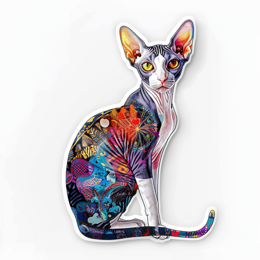 Adorable Cornish Rex Cat Expressive surreal Vinyl Decal Sticker for Car, Laptop, Tumbler and more # F021389-4" x 4"