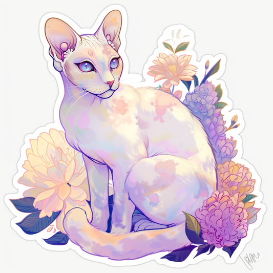 Adorable Cornish Rex Cat Expressive surreal Vinyl Decal Sticker for Car, Laptop, Tumbler and more # F021590-4" x 4"