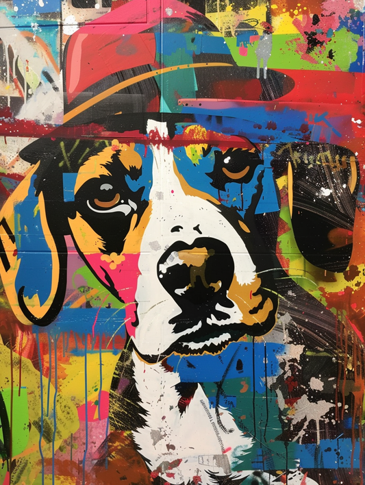 colorful space Beagle dog with a hat Expressive surreal Poster # F025658