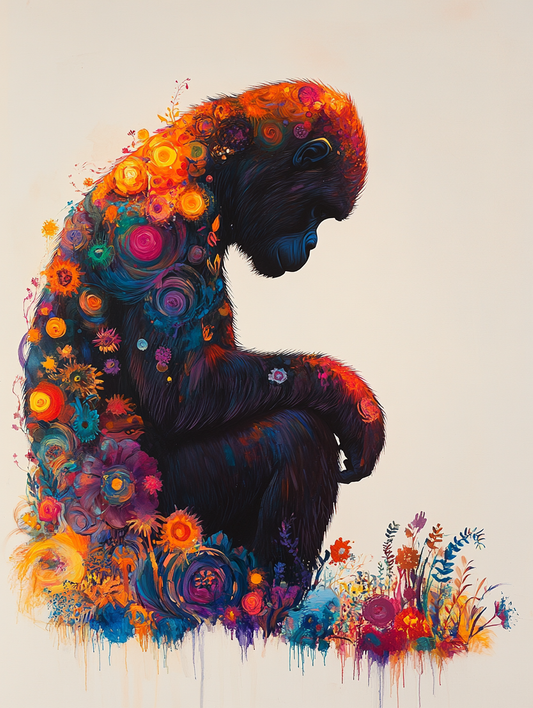 The silhouette of a gorilla with an abstract color Expressive surreal Poster # F024865