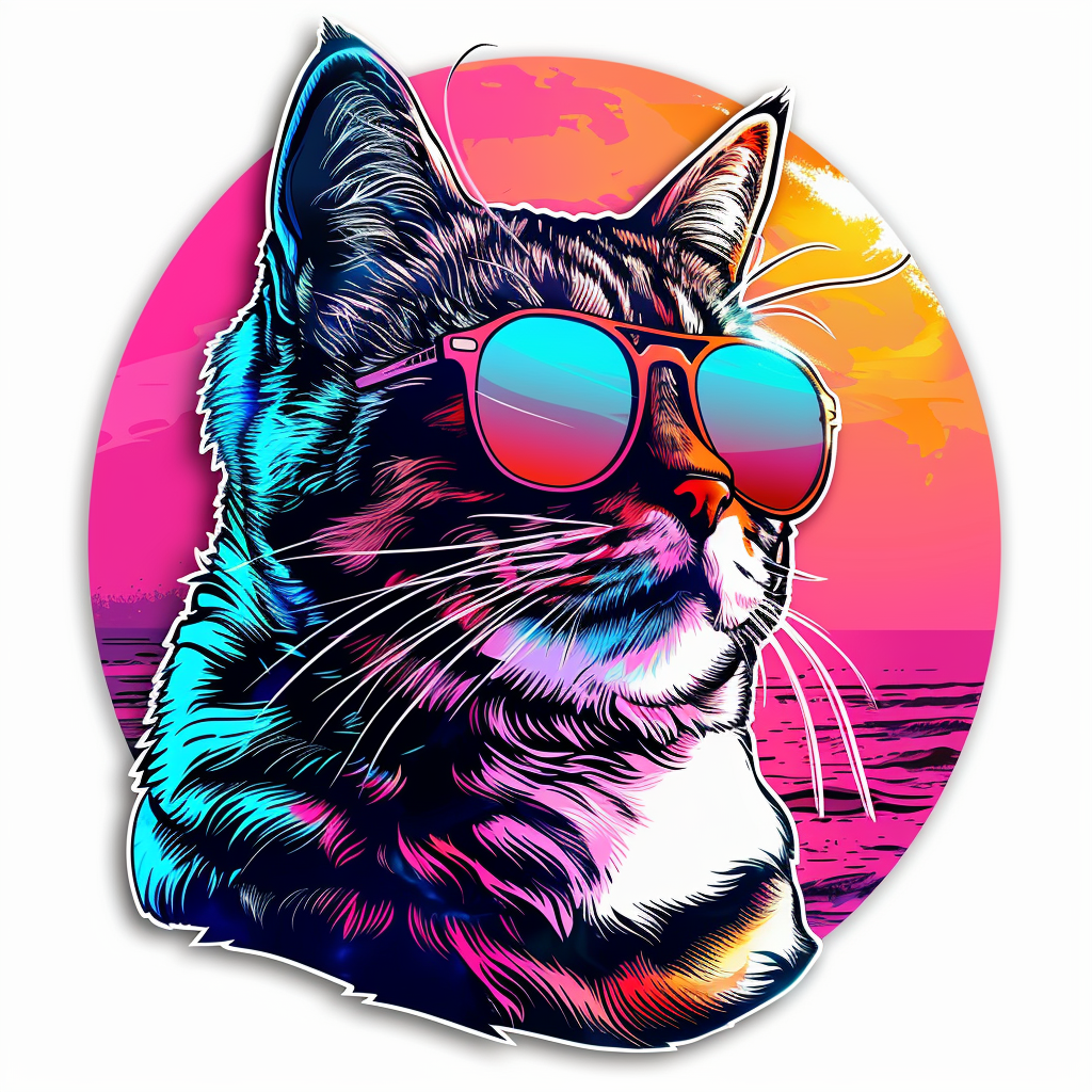 American Shorthair Cat Cool Neon Party Expressive surreal Vinyl Decal Sticker for Car, Laptop, Tumbler and more # F018052
