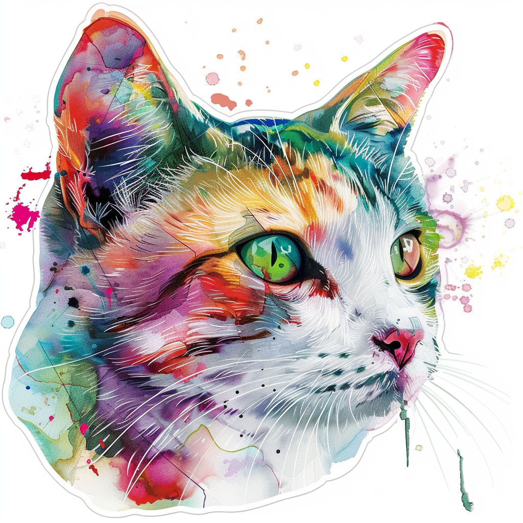 American Shorthair Cat wearing sunglasses Expressive surreal Vinyl Decal Sticker for Car, Laptop, Tumbler and more # F019910-4" x 4"