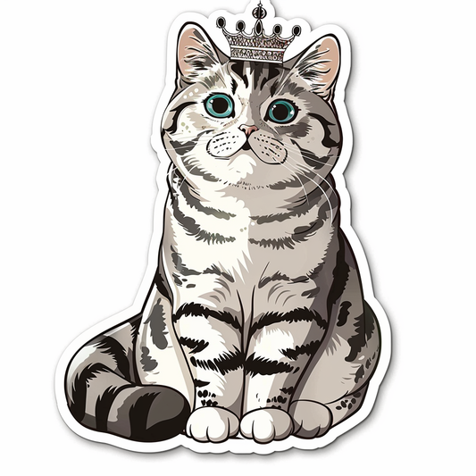 American Shorthair Cat crowned majestic Expressive surreal Vinyl Decal Sticker for Car, Laptop, Tumbler and more # F019835-4" x 4"