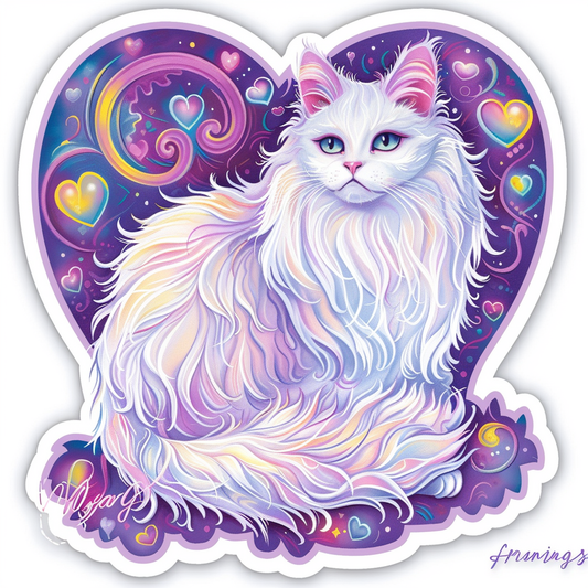 Adorable Turkish Angora Cat  Vinyl Decal Sticker for Car, Laptop, Tumbler and more # F020926-4" x 4"