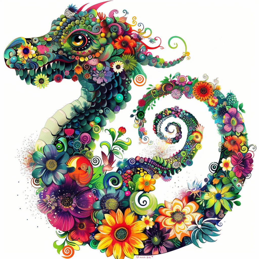 Dragon floral majestic Expressive surreal Vinyl Decal Sticker for Car, Laptop, Tumbler and more # F019059-4" x 4"