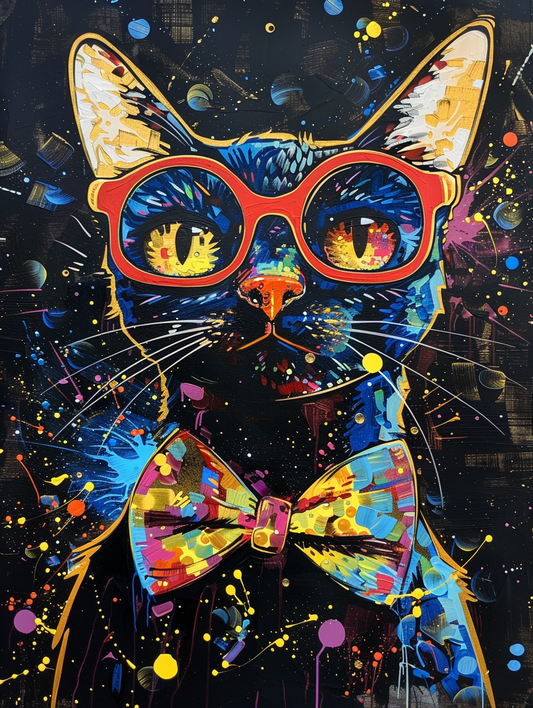 Colorful space Siamese cat with a bow tie Expressive surreal Poster # F024703