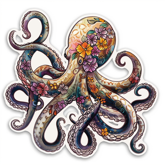 Octopus floral majestic Expressive surreal Vinyl Decal Sticker for Car, Laptop, Tumbler and more # F015546