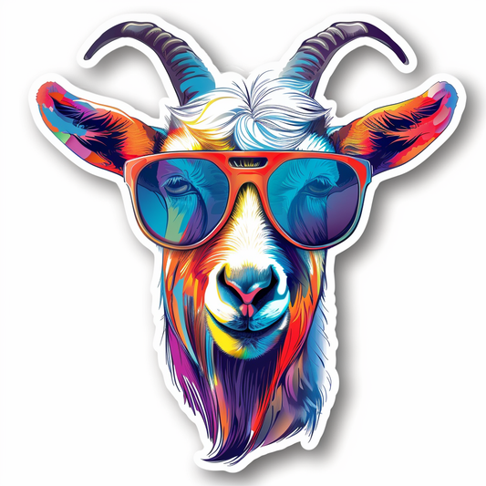 Goat wearing sunglasses Expressive surreal Vinyl Decal Sticker for Car, Laptop, Tumbler and more # F020411-4" x 4"