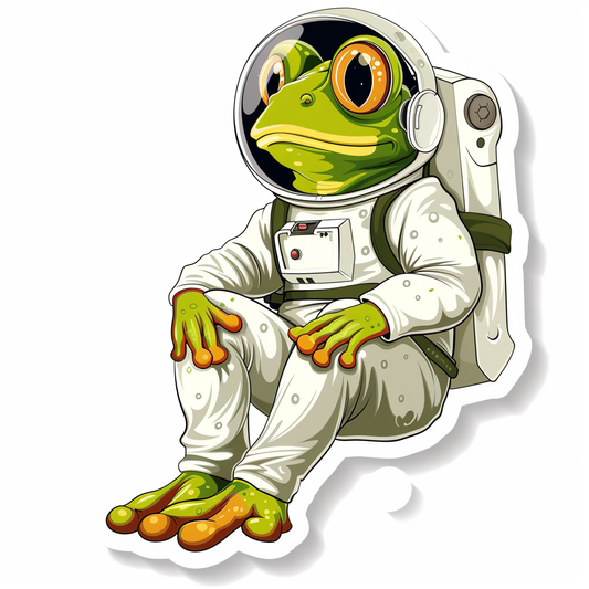 Sticker of a Cute and Adorable Frog full body wearing space suit Expressive surreal Vinyl Decal Sticker for Car, Laptop, Tumbler and more # F016649